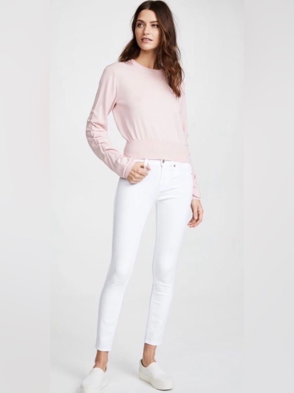 7 For All Mankind Ankle Length Skinny High Rise Button Fly White Jeans Size 29